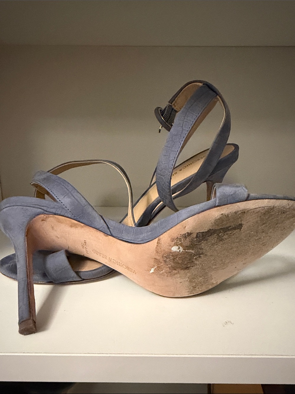 Veronica Beard Slate Blue Suede Strappy Stiletto Sandals - Picture 2 of 3